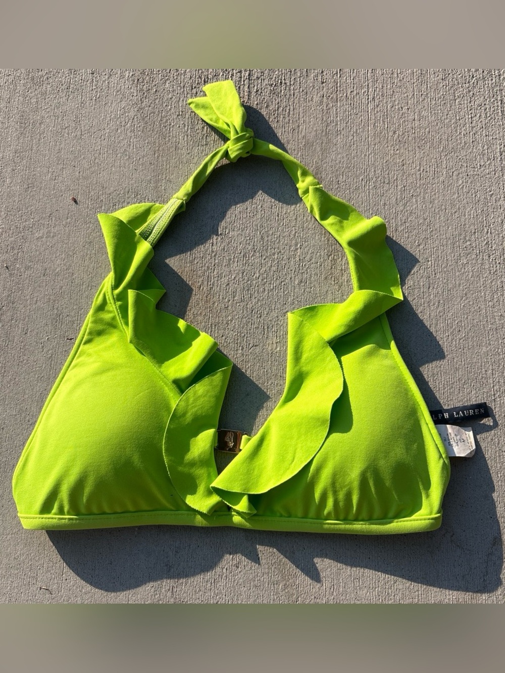 Ralph Lauren Neon Lime Ruffle Halter Bikini Top